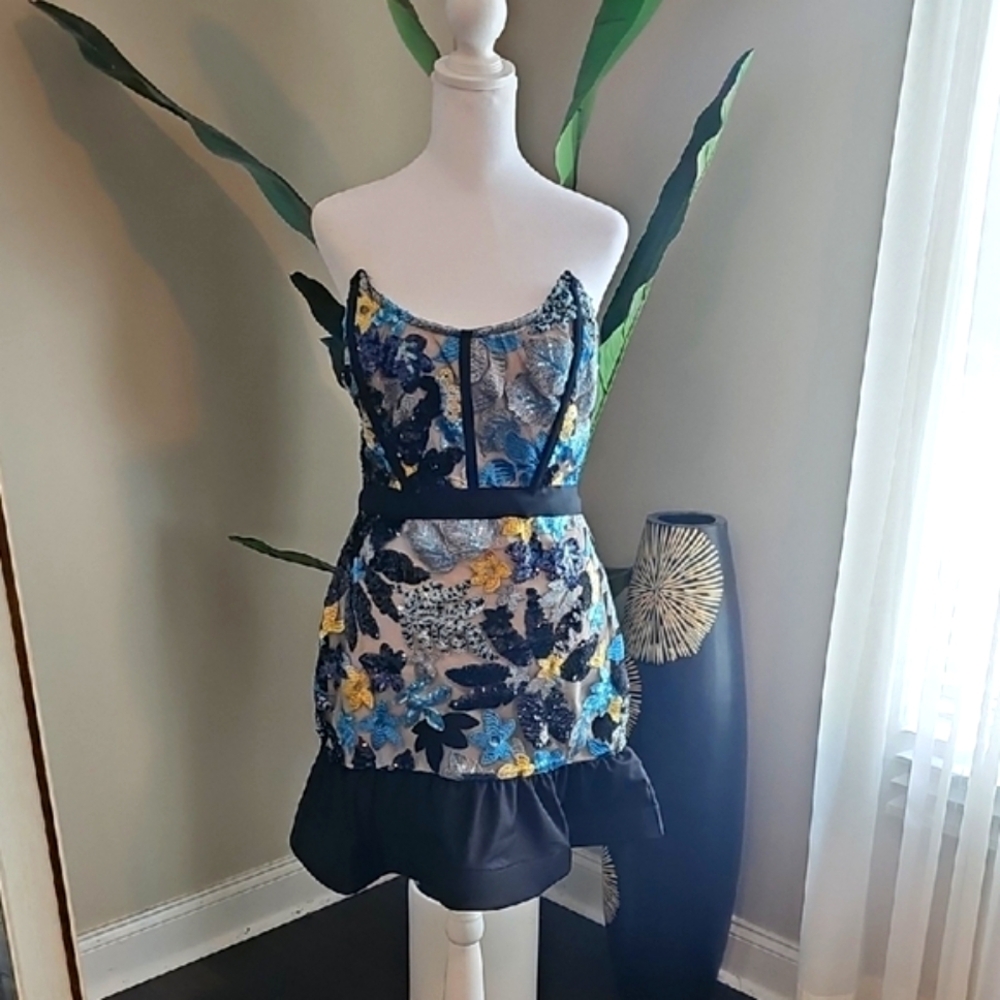 Floral Mini Dress with Black Accents